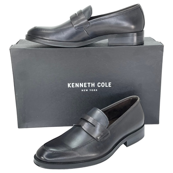 Kenneth Cole Brock Dark Grey Leather Mens Penny Loafers Size 7M